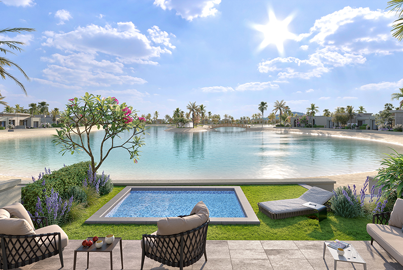 Amazi homes overlooking the pool and lagoon at Hawana Salalah Oman.