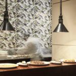 plates on a bar table inside sinbad retaurant at fanar hotel in hawana salalah